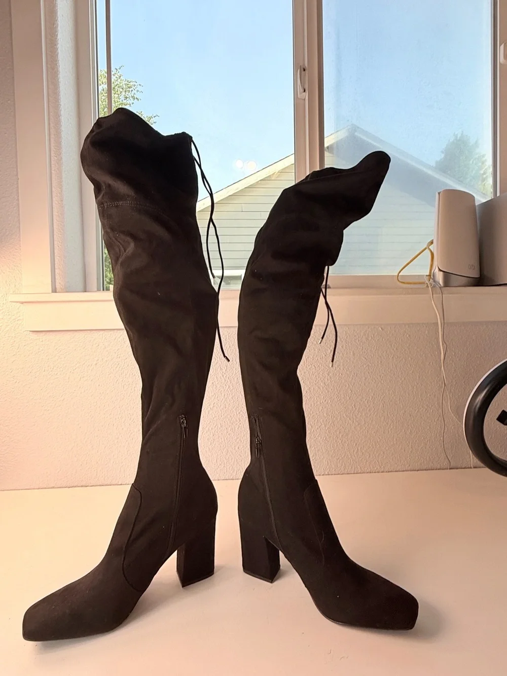 Unisa Black Over The Knee Stretch Boots Block Heel Size 10 Black Boots